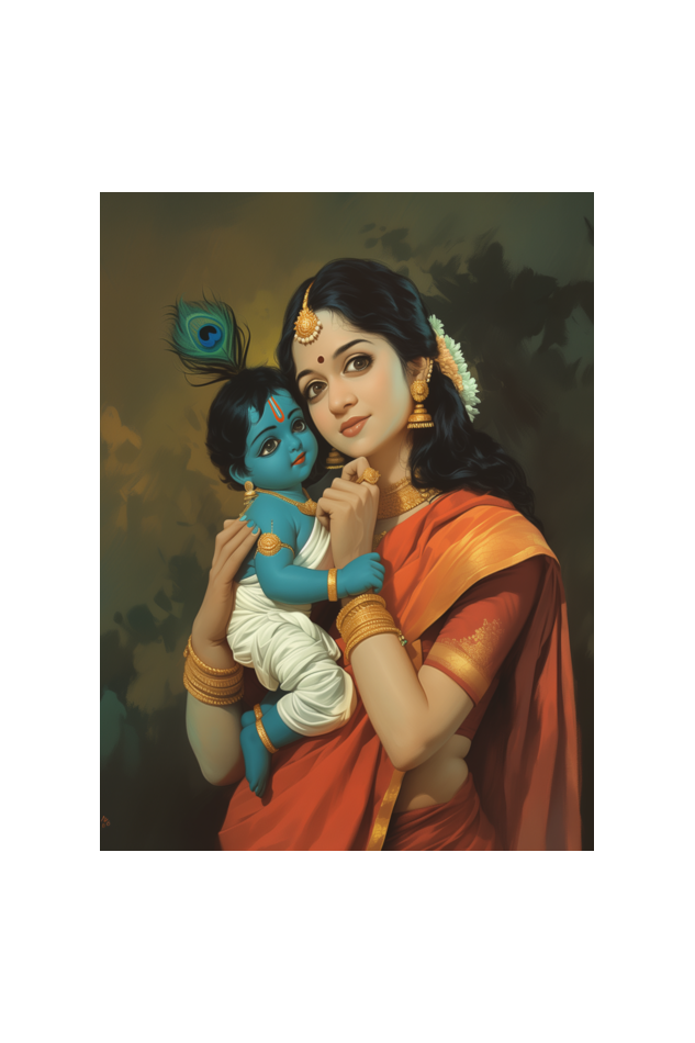 Baby Krishna with Mother Yashoda Photo Frame | 18*24 Inch | Perfect Gift for Devotees and Home Decor