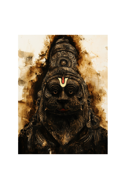 Divine Abstract Face Art of Yoga Narasimha Swamy | 18x24 Inch Frame with Glossy Print Protection | Spiritual Wall Decor for Pooja and Meditation Rooms