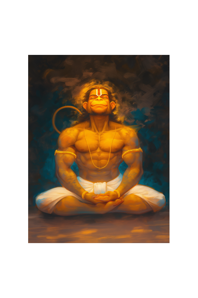 Hanuman Meditating Photo Frame | 18x24 Inch Frame with Glossy Print Protection | Spiritual Decor for Pooja Rooms and Meditation Spaces