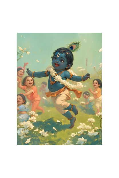 Krishna in Vrindavan Photo Frame | 18x24 Inch Frame with Glossy Print Protection | Divine Wall Decor for Pooja Rooms and Homes