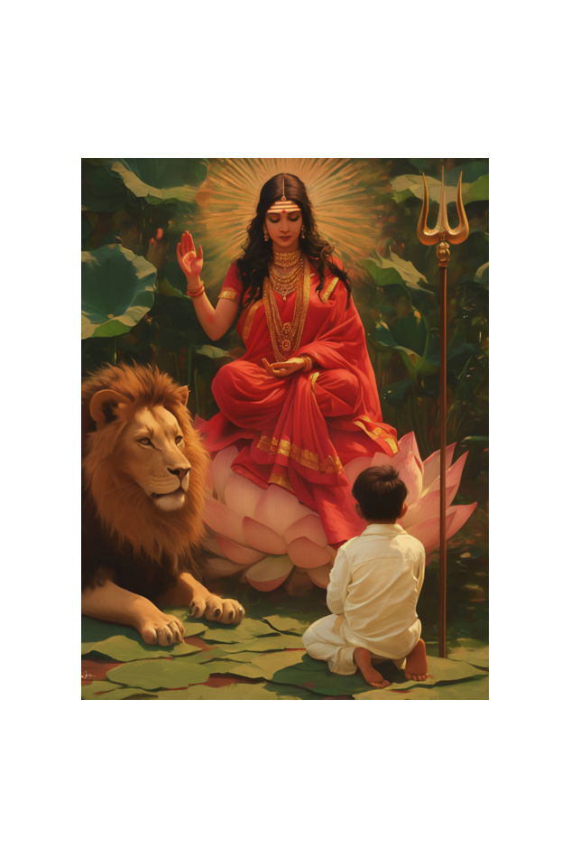 Maa Durga Blessing a Devotee Photo Frame | Big Size 18x24 Inch Frame with Glossy Print Protection | Perfect for Pooja Rooms and Devotional Decor