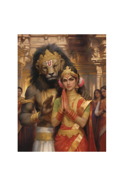 Lakshmi Narasimha Swamy Photo Frame | 18x24 Inch Frame with Glossy Print Protection | Divine Wall Decor for Pooja Rooms