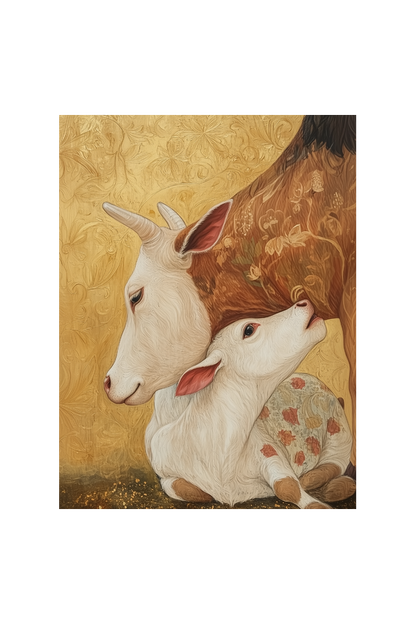 Kamdhenu Cow with Calf Photo Frame | 18x24 Inch Glossy Print Frame | Divine Wall Decor for Pooja Rooms and Spiritual Gifts