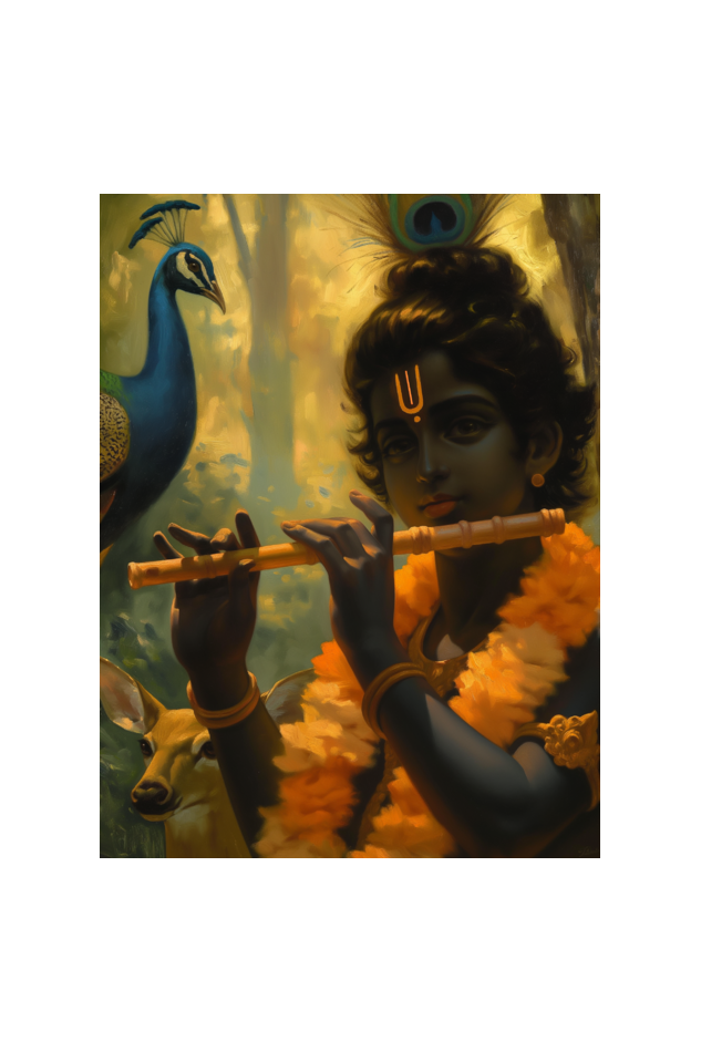 Lord Krishna Playing Flute Photo Frame | 18x24 Inch Glossy Print Frame | Divine Wall Art for Pooja Rooms and Spiritual Gifts