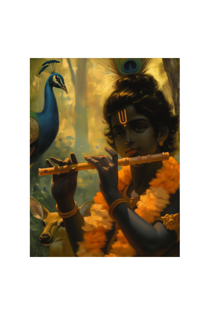Lord Krishna Playing Flute Photo Frame | 18x24 Inch Glossy Print Frame | Divine Wall Art for Pooja Rooms and Spiritual Gifts