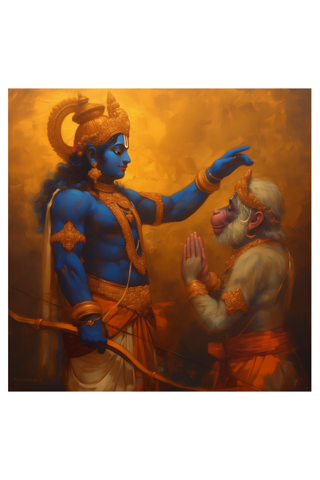 Ram Hanuman Photo Frame | 14x14 Inch Hanuman Bowing to Shree Ram Wall Art | Glossy Print Pooja Room Decor