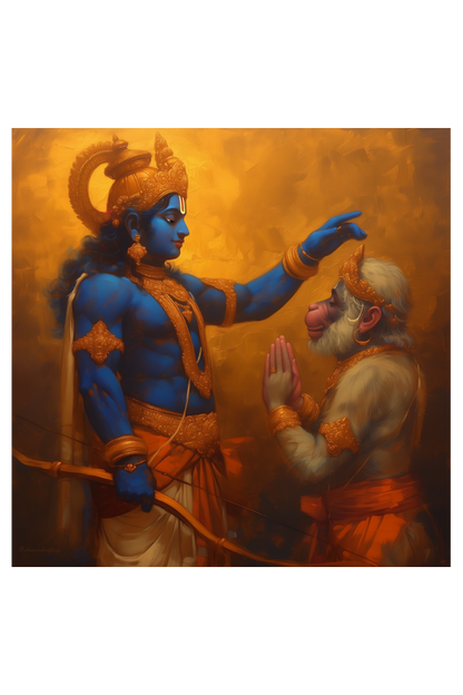 Ram Hanuman Photo Frame | 14x14 Inch Hanuman Bowing to Shree Ram Wall Art | Glossy Print Pooja Room Decor