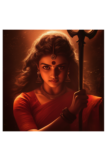 Maa Durga Realistic Digital Illustration | 14x14 Inch Graceful Eyes Photo Frame | Glossy Print for Spiritual Decor