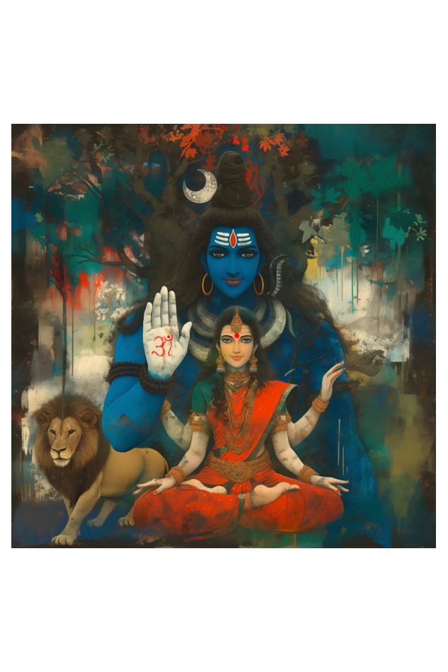 Shiv Parvati Photo Frame | 14x14 Inch Glossy Print for Spiritual Home Decor