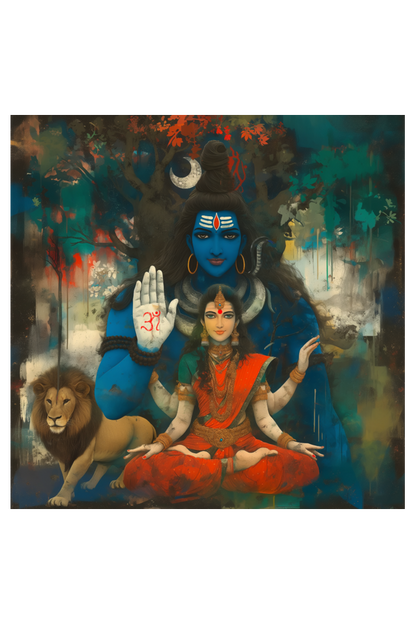 Shiv Parvati Photo Frame | 14x14 Inch Glossy Print for Spiritual Home Decor