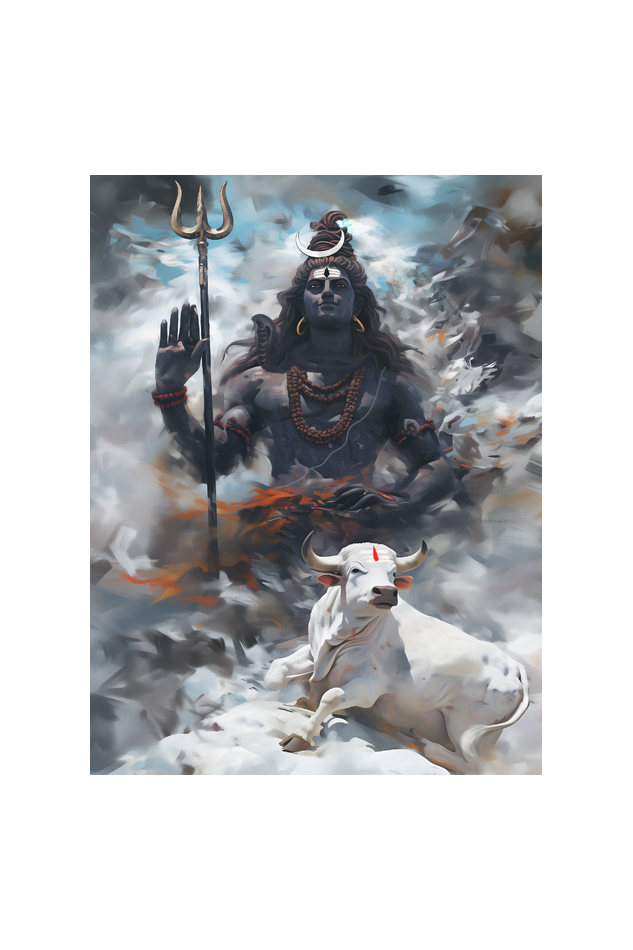 Lord Shiva in Kailasa with Nandi Art | 18x24 Inch Glossy Print Photo Frame