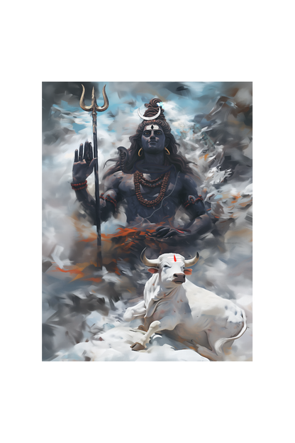 Lord Shiva in Kailasa with Nandi Art | 18x24 Inch Glossy Print Photo Frame