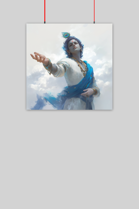 Lord Krishna Extending Hand to Help Wall Decor Poster – Perfect Gift for Devotees (14x14 Inch)