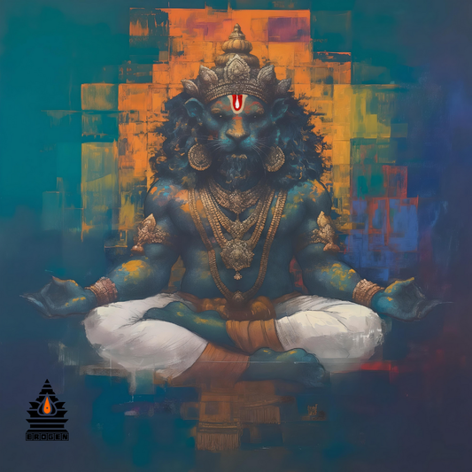 Hindu God Narasimha in Meditation Posture | High-Resolution PNG | Spiritual Hindu Artwork Download