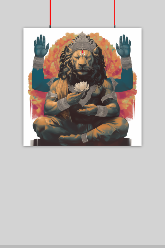 Narasimha Swamy with Abaya Hastha Wall Decor Poster – Perfect Gift for Devotees (14x14 Inch)