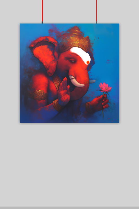 Sri Ganesh Art Wall Decor Poster – Perfect Gift for Devotees (14x14 Inch)