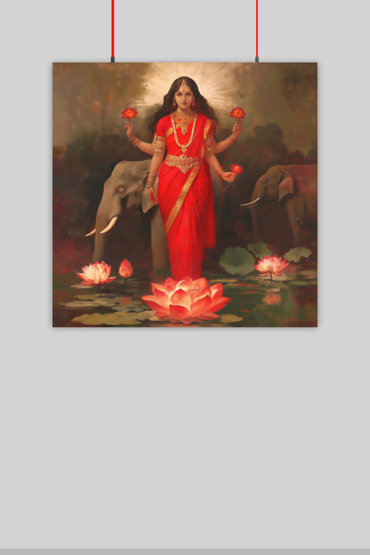 Premium 14x14 Inch Lakshmi Devi Art Poster – 300 GSM Art Board | Perfect Gift for Devotees | Fade-Proof Wall Art