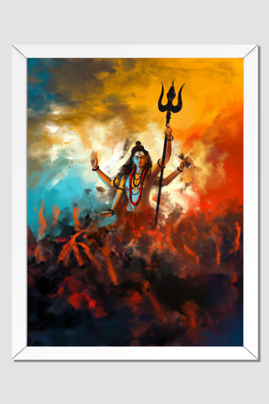 Lord Shiva Blessing Devotees Photo Frame | 18x24 Inch Glossy Print Frame | Divine Wall Art for Pooja Rooms and Spiritual Decor