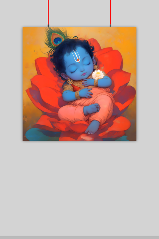 Krishna Frame for Wall – Baby Krishna Sleeping Poster | Divine Wall Decor