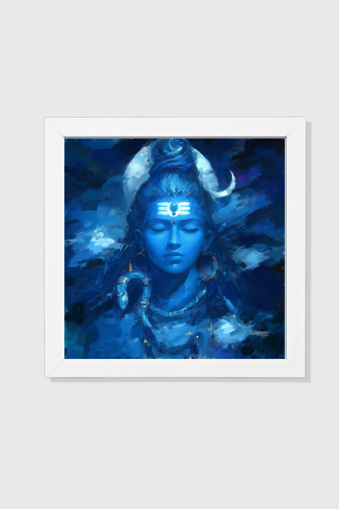 Divine Digital Art of Lord Shiva - 12x12 Inch Framed Poster