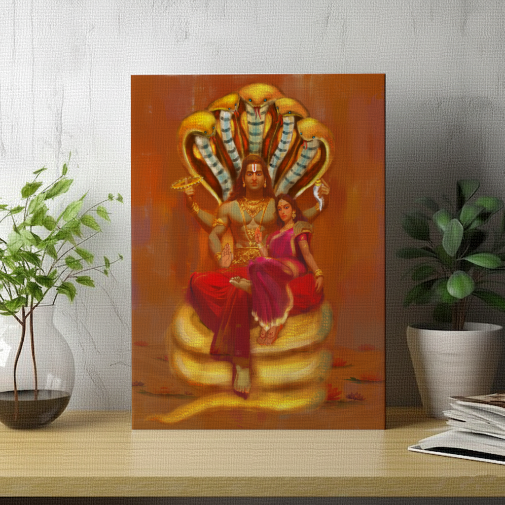 Lakshmi Narayan Canvas Wall Art | Vishnu Lakshmi Divine Vastu & Gifting Artwork
