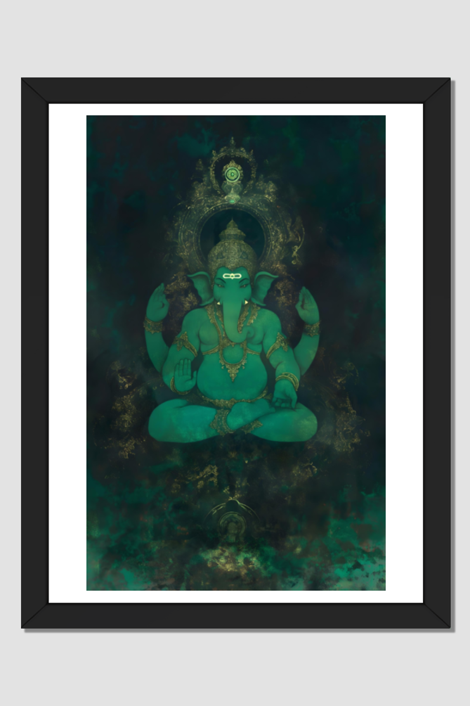 Divine A4 Poster Frame of Ganesha Digital Art - Perfect for Spiritual Decor