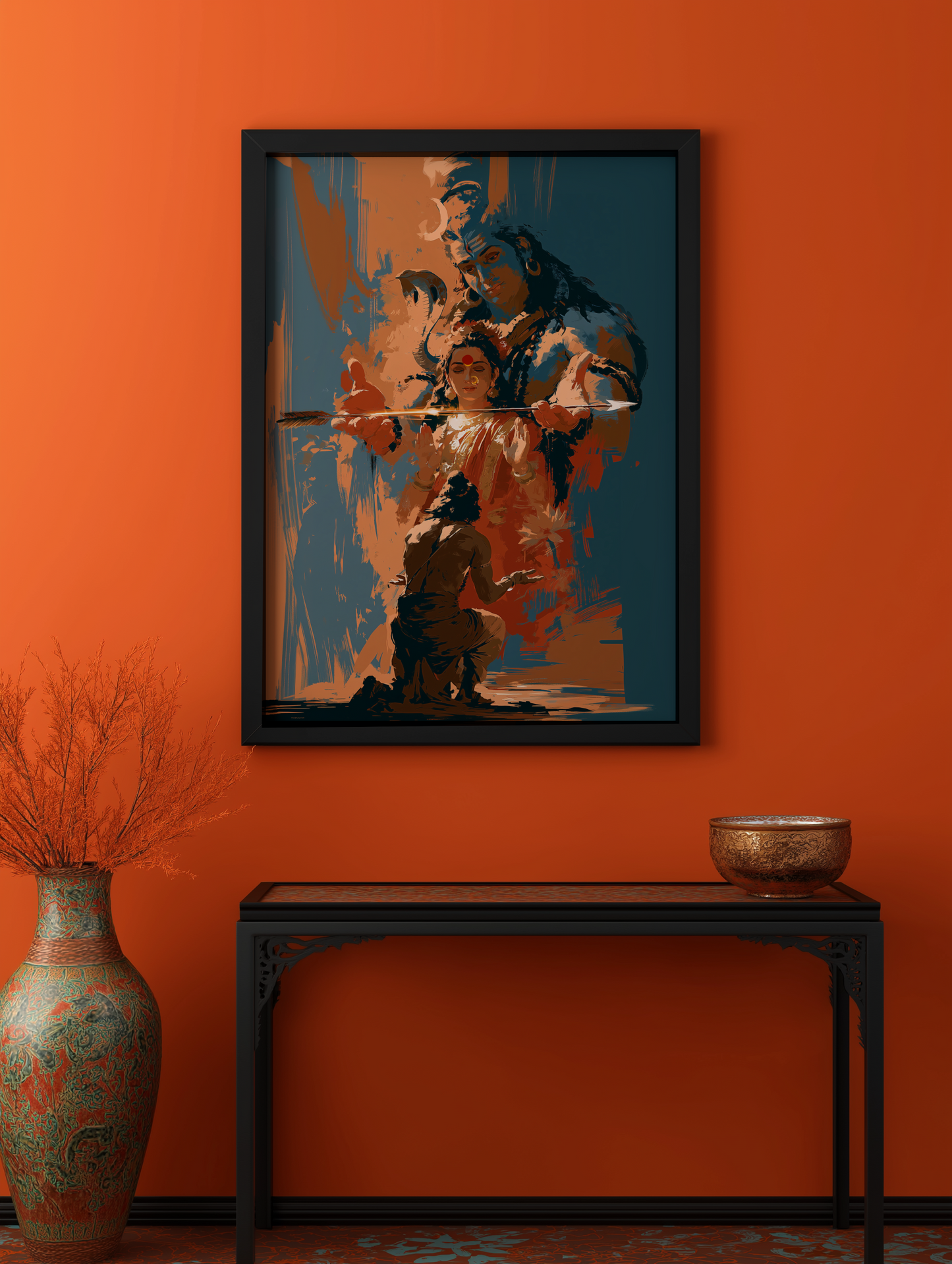 Kiratarjuniya Photo Frame | Lord Shiva and parvati Grants Pashupatastra to Arjuna | Mahabharata Framed Wall Art | Best Spiritual Gift