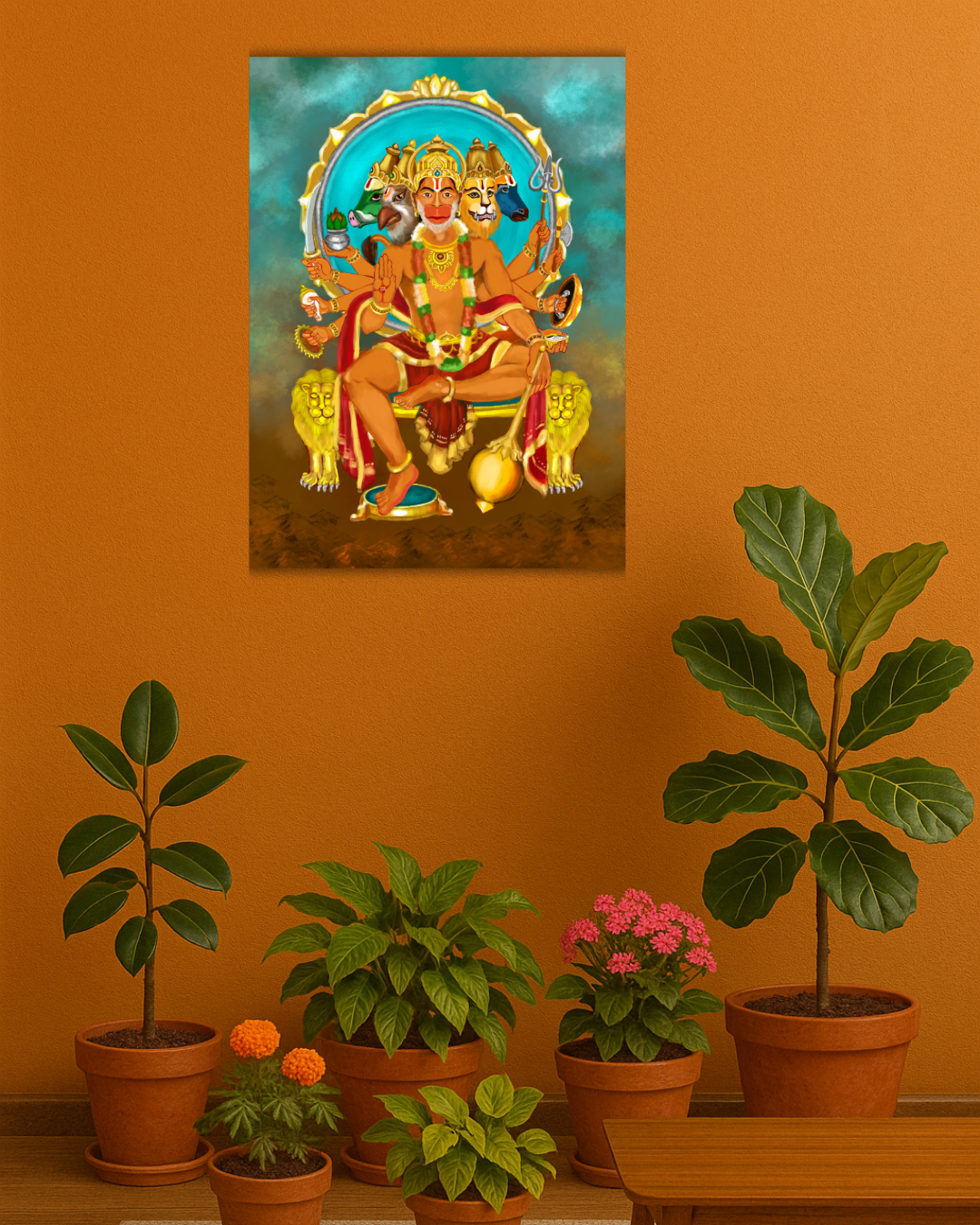 Panchmukhi Hanuman Poster – 300 GSM poster, spiritual Wall Art for Protection and Strength | Vastu Positive Decor