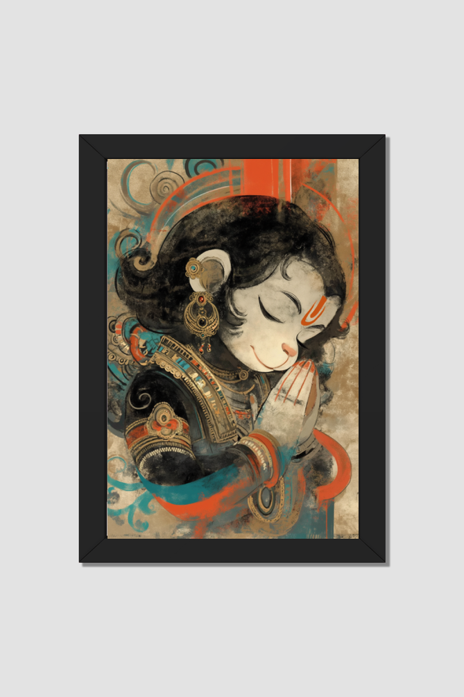 12x18 Inch Framed Poster: Divine Digital Art of Lord Hanuman