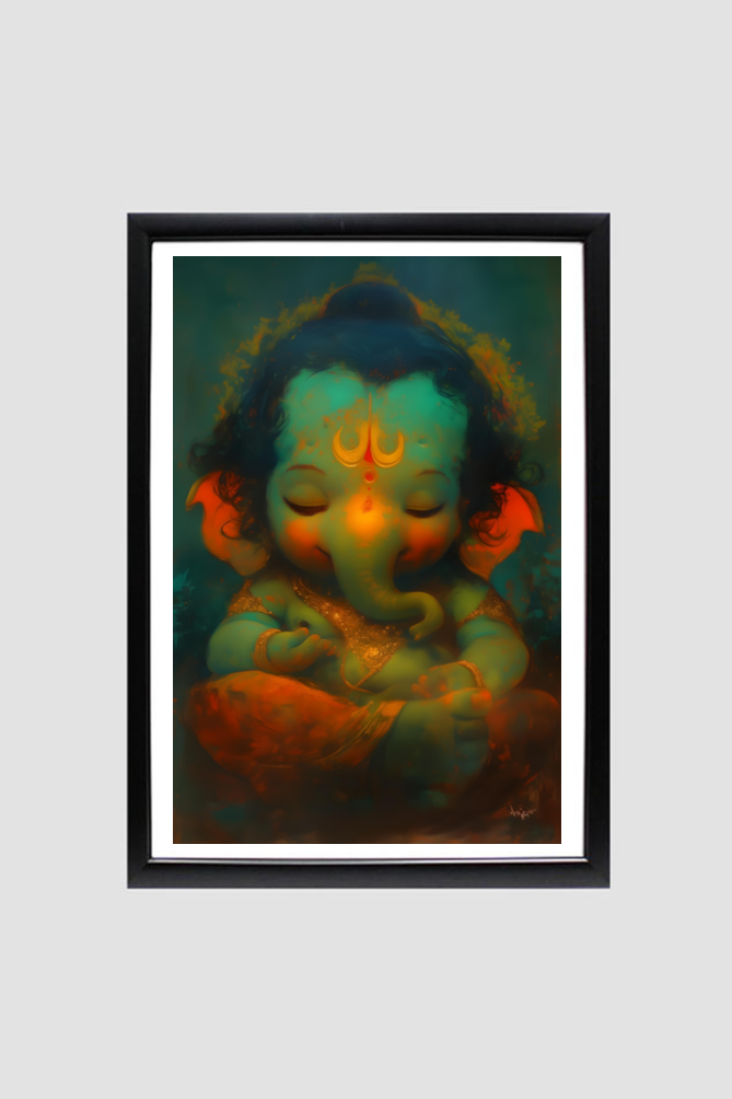 Divine Bal Ganesh A4 Framed Poster