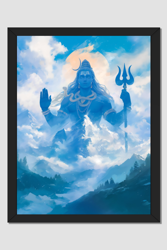 Shiva in Kailash Art Photo Frame | Divine Lord Shiva Wall Art | Perfect Hindu Decor for Pooja Room