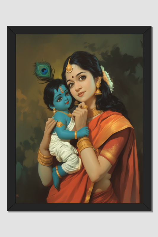 Baby Krishna with Mother Yashoda Photo Frame | 18*24 Inch | Perfect Gift for Devotees and Home Decor