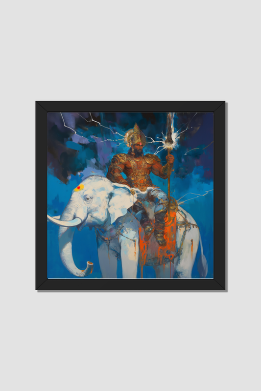 Indra Dev Photo Frame | God of Thunder and Rain | 14x14 Inch Divine Wall Art