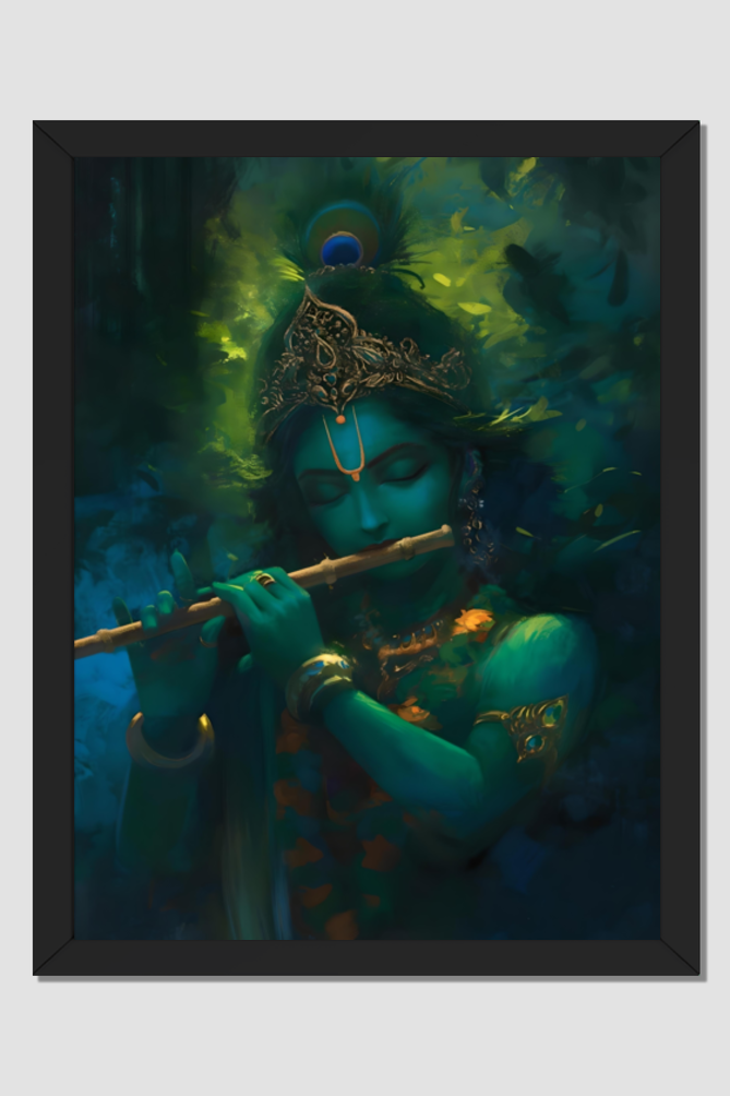 Krishna Playing Flute Photo Frame | Divine Krishna Bhagwan Art | Perfect Gift for Devotees | Shop Krishna Photo Frame Online | 300 GSM Glossy Finish