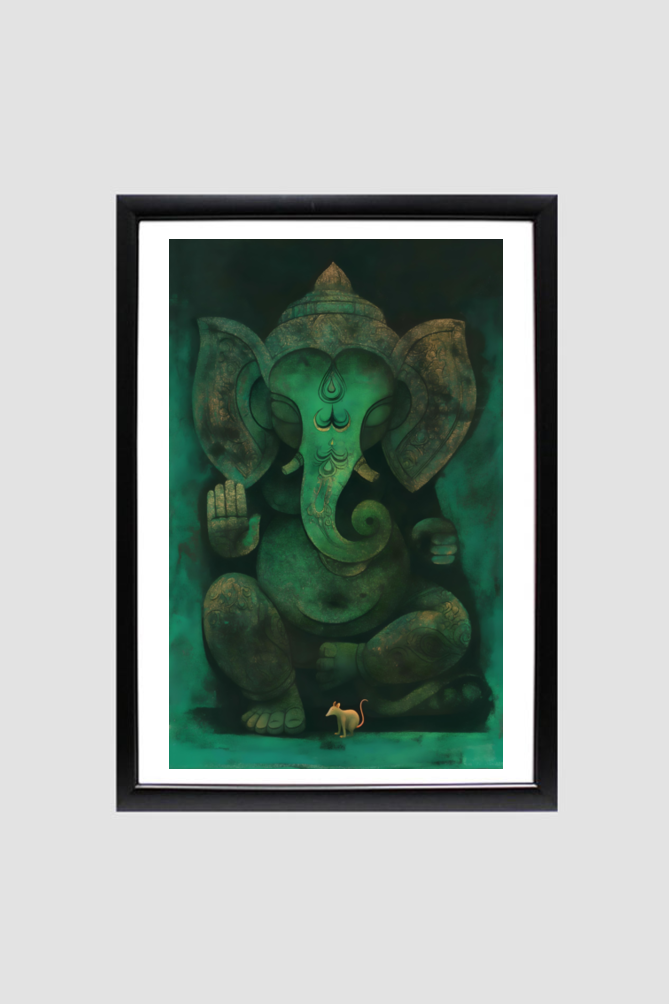 Divine A4 Framed Poster of Lord Ganesha – Sacred Art for Spiritual Decor