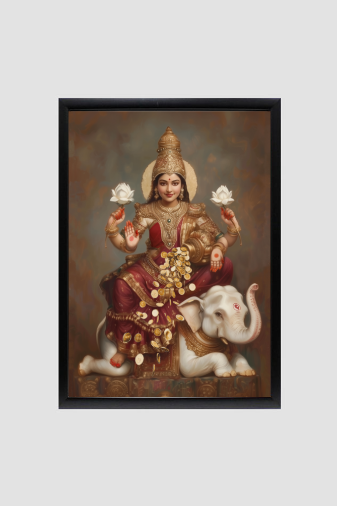Devi Mahalakshmi Photo Frame | Goddess of Wealth, Prosperity & Fortune | Glossy Finish- Laminated (no Glass)