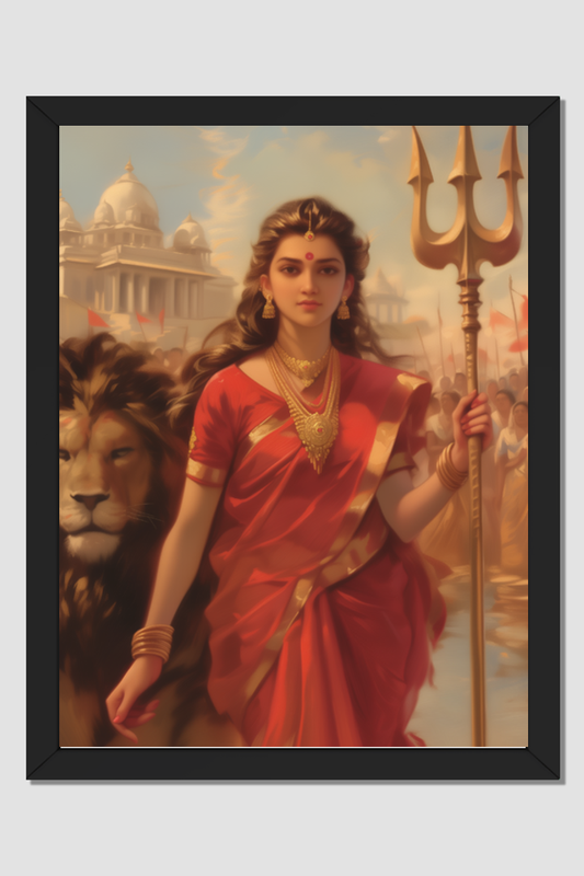 Maa Durga Photo Frame | Divine 18x24 Inch Glossy Print Frame | Spiritual Wall Decor for Pooja Rooms and Devotional Spaces