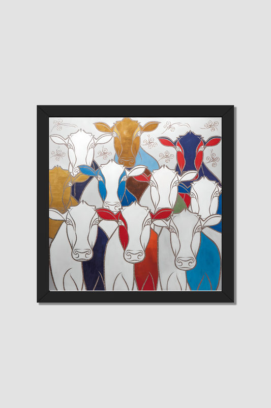 Sacred Cows Face Art Photo Frame | Gomatha Art | Perfect Gift for cow Lovers | 300 GSM Glossy Finish