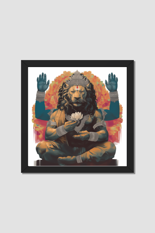 Narasimha Swamy with Abaya Hastha | Divine Narasimha Photo Frame | Perfect Gift for Devotees | 300 GSM Glossy Finish