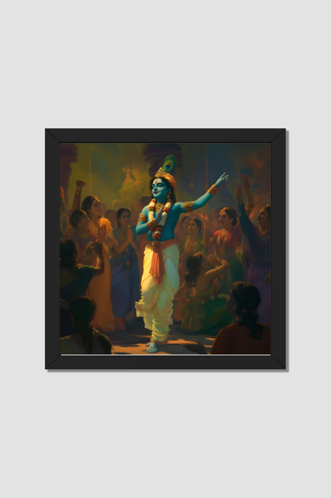 Krishna with His Devotees Gracefully Standing Photo Frame | Perfect Wall Décor & Gift for Krishna Devotees