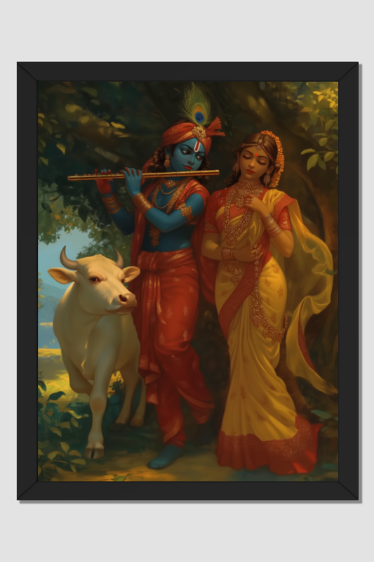 Radha Krishna in Vrindavan Photo Frame | 18x24 Inch Glossy Print for Spiritual Decor