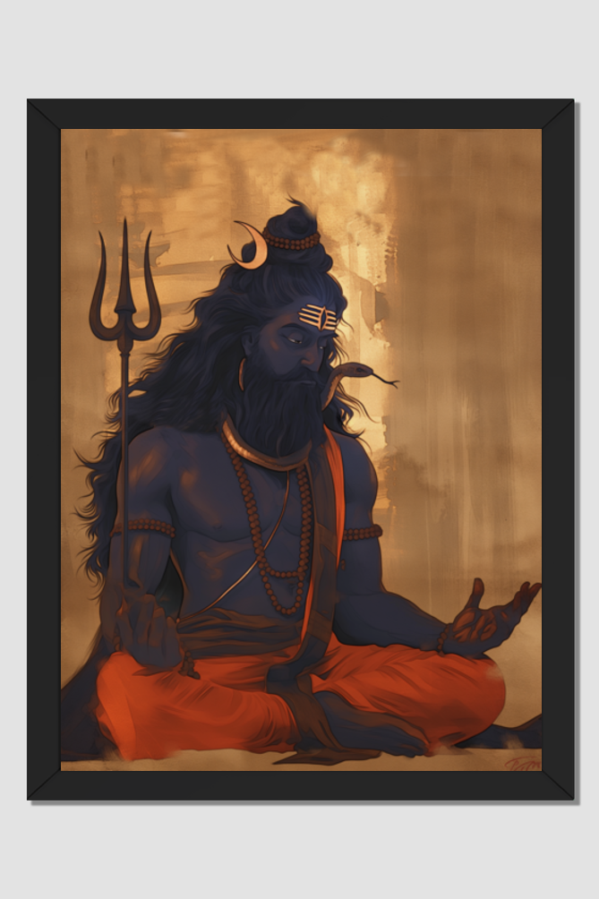 Lord Mahadev in Meditation Photo Frame | Spiritual Wall Art for Pooja Rooms and Yoga Spaces