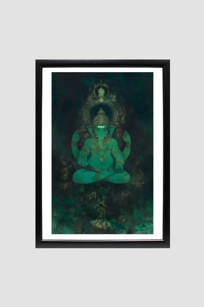 Divine A4 Poster Frame of Ganesha Digital Art - Perfect for Spiritual Decor