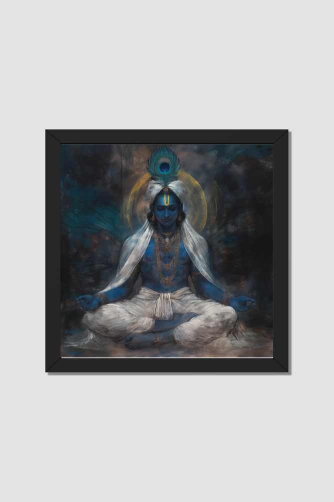 Shree Krishna Meditating Photo Frame | Perfect Gift for Krishna Devotees | 300 GSM Glossy Finish