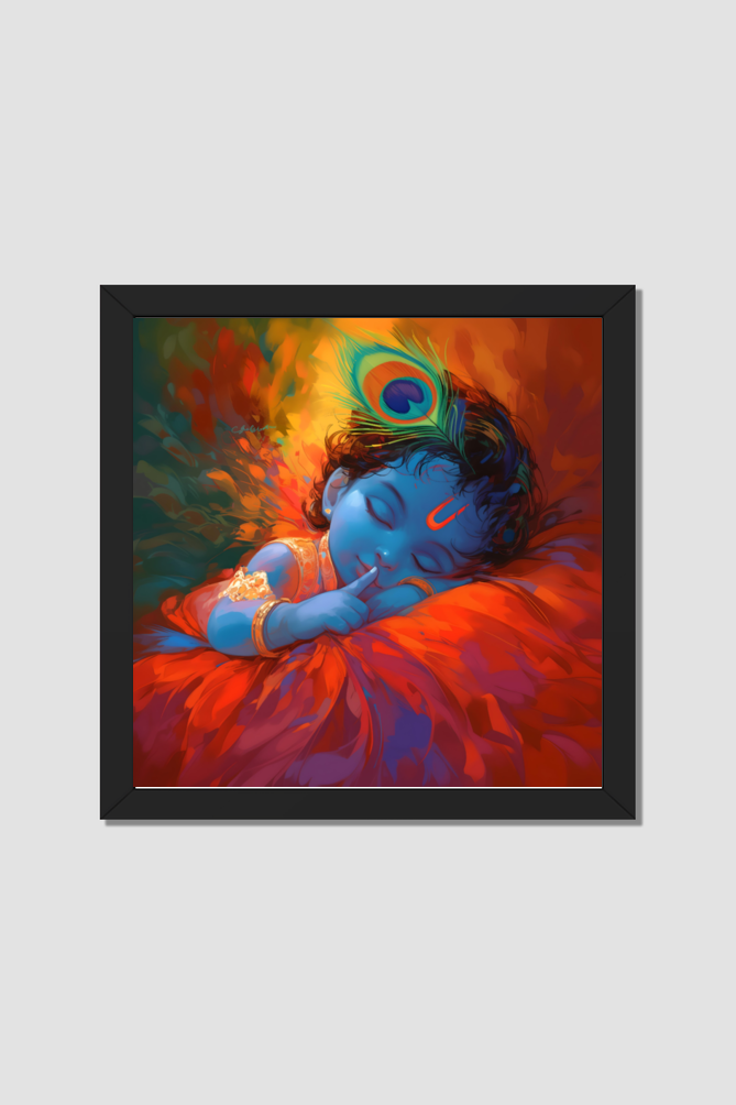 Baby Krishna Photo Frame | Krishna Frame for Wall | Baby Krishna Sleeping | 300 GSM Glossy Finish | Perfect Gift for Krishna Devotees