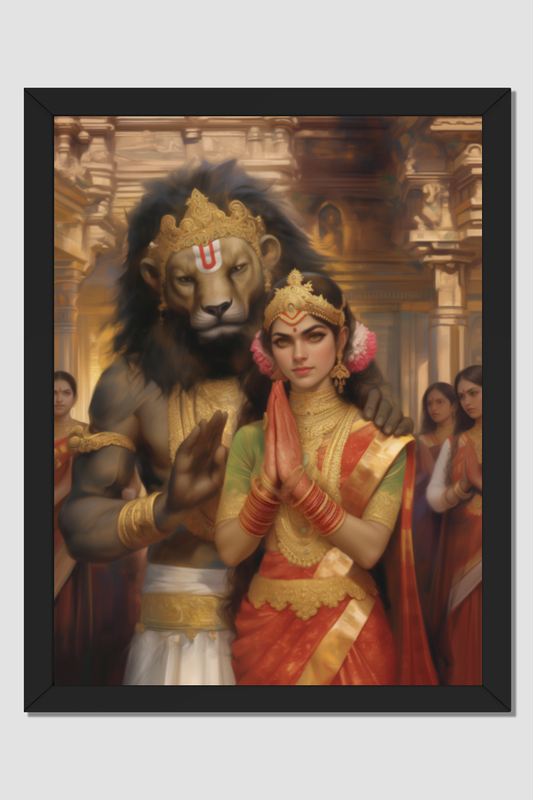 Lakshmi Narasimha Swamy Photo Frame | 18x24 Inch Frame with Glossy Print Protection | Divine Wall Decor for Pooja Rooms