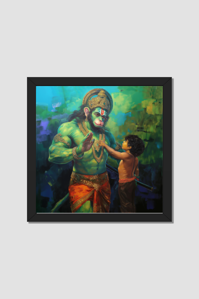 Lord Hanuman Blessing Devotee Photo Frame | Divine Bajrangbali Wall Art | Spiritual Gift for Hanuman Devotees