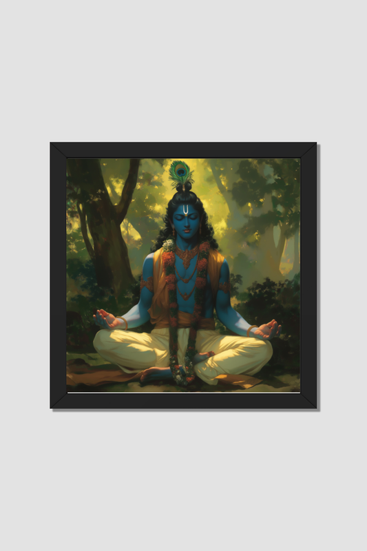 Meditating Shri Krishna Photo Frame | Krishna Photo Frame for Pooja Room | Divine Wall Art for Krishna Devotees