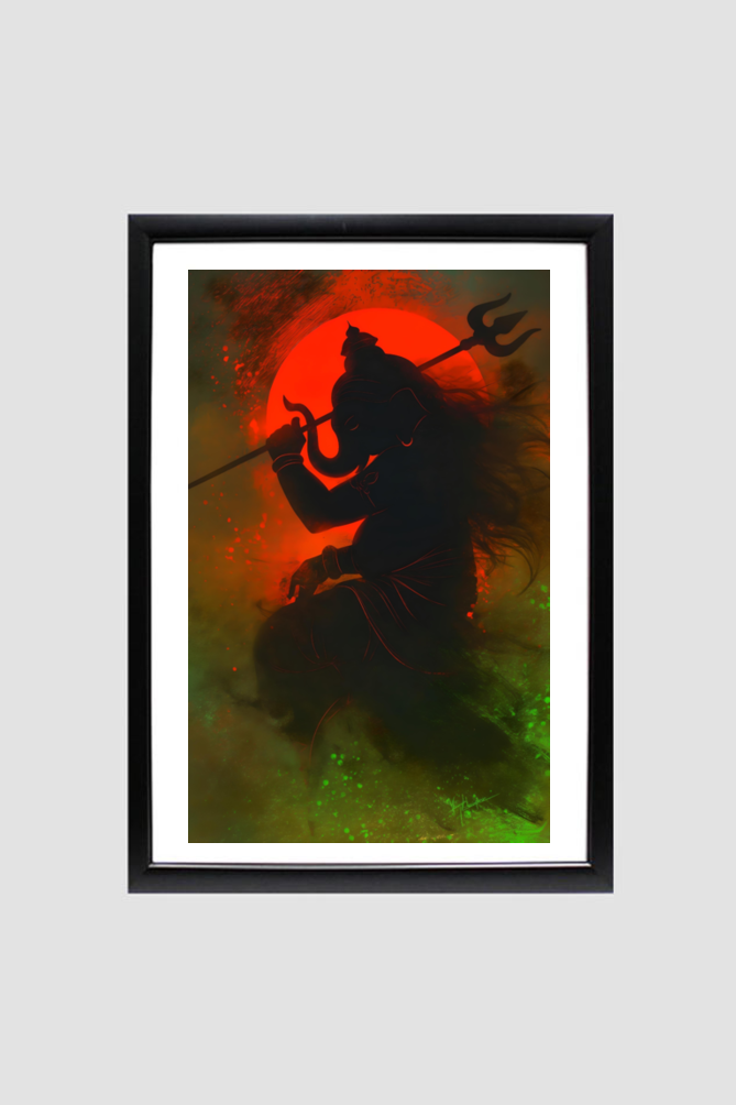 Abstract Art of Lord Ganesha Resembling Shiva Photo Frame | Perfect Gift Framed Poster Photo Frame | 300 GSM Glossy Finish