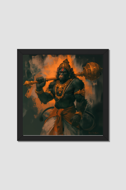 Hanuman Digital Art | Bajrangbali 14*14 Inch Photo Frame | Perfect Gift for Devotees and Devotional Wall Art